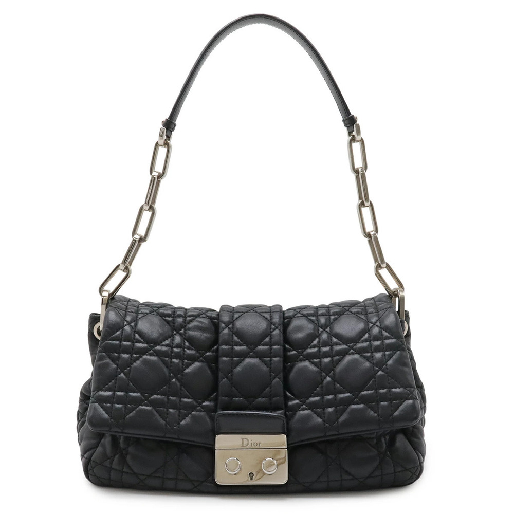 Christian Dior Lock Cannage Chain Shoulder Bag Hobo Leather Black